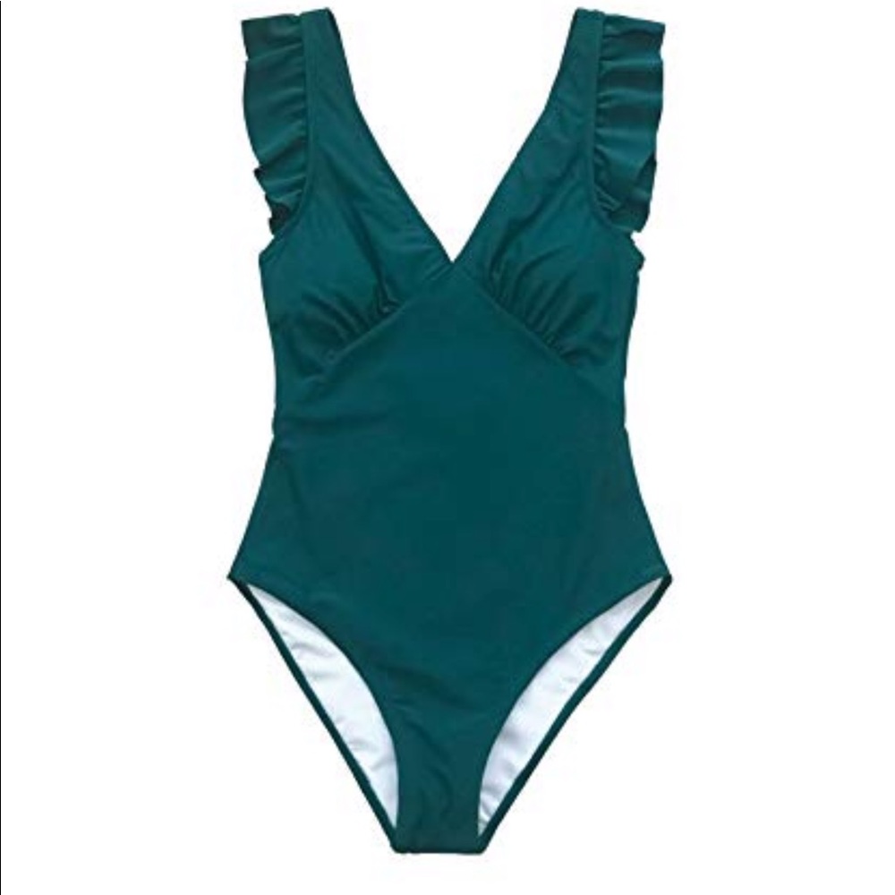 🆕 Ruffled One Piece Swim Suit Teal Green Size XL